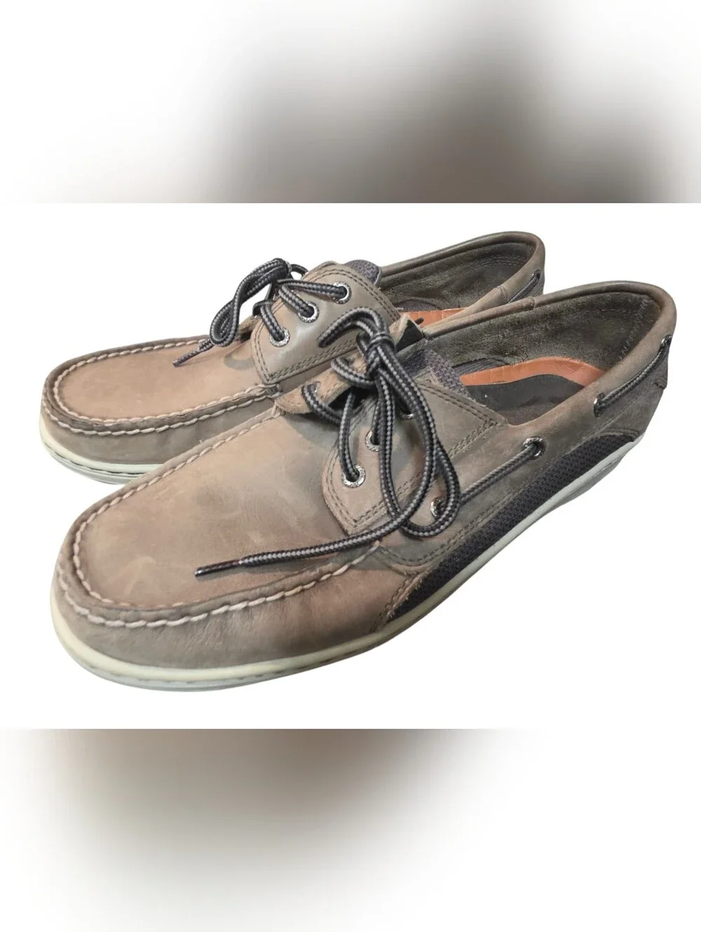 Sperry Men's Taupe Leather Boat Shoes with Contrast Laces